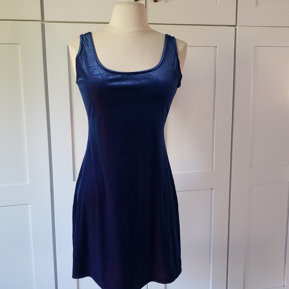 Breakin Loose Dress Womens S Blue Velvet Vintage Mini Swing Slip Made in USA